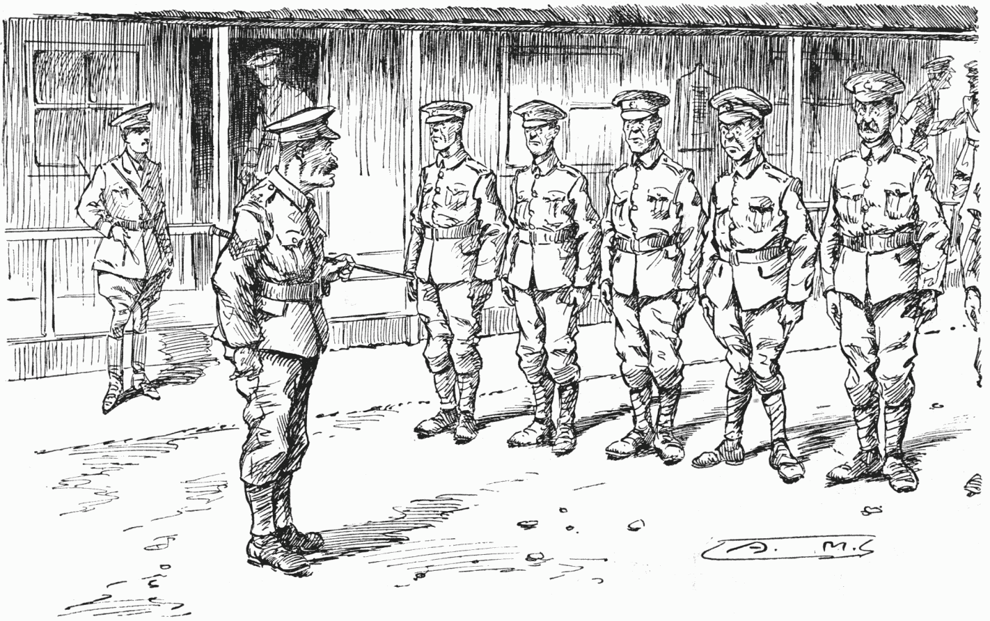 Sergeant bringing his men to attention.