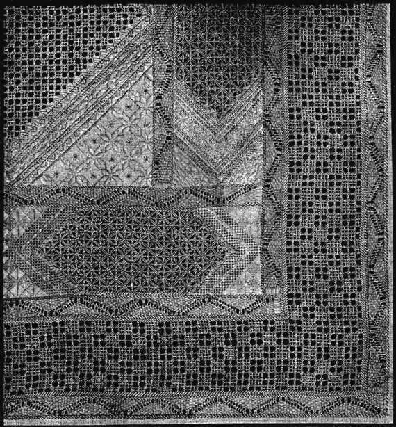 FIG. 105. QUARTER OF THE SQUARE IN SINGLE AND CUT OPEN-WORK,
AND DAMASK STITCH.