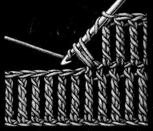 FIG. 419.
TRIPLE AND QUADRUPLE TREBLES OR
'EXTRA LONG STITCH'.