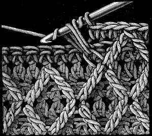 FIG. 429.
RAISED STITCH, WITH CROSSED TREBLES.