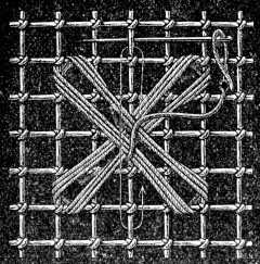 FIG. 643.
STAR FORMED OF LOOSE THREADS
LAYING THE UNDERNEATH THREADS.