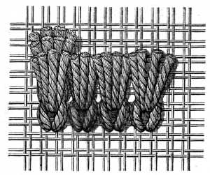 FIG. 848. SMYRNA STITCH
WORKED WITH A CROCHET NEEDLE.
APPEARANCE OF THE KNOTS UNDERNEATH.
