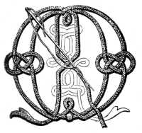 FIG. 880.
LETTER M OF THE
ALPHABET IN SOUTACHE.
MODE OF SEWING ON
THE SOUTACHE.