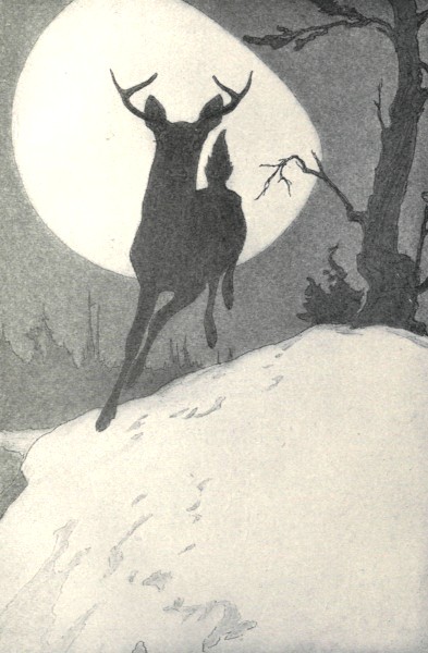 "OVER THE CREST OF THE RIDGE, INKY BLACK FOR AN INSTANT
AGAINST THE MOON, CAME A LEAPING DEER"