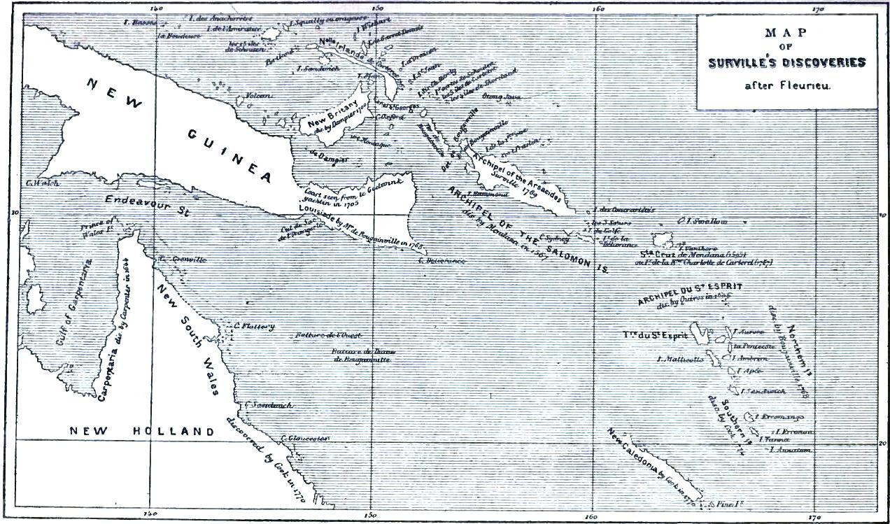 Map of Surville's discoveries, after Fleurieu