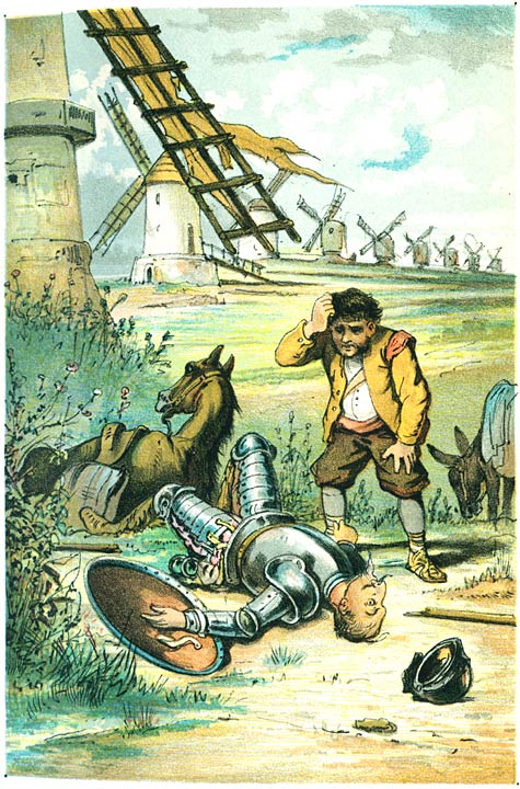 Sancho Panza ontdekte met schrik, dat zijn dapperen meester een geweldigen smak had gekregen.