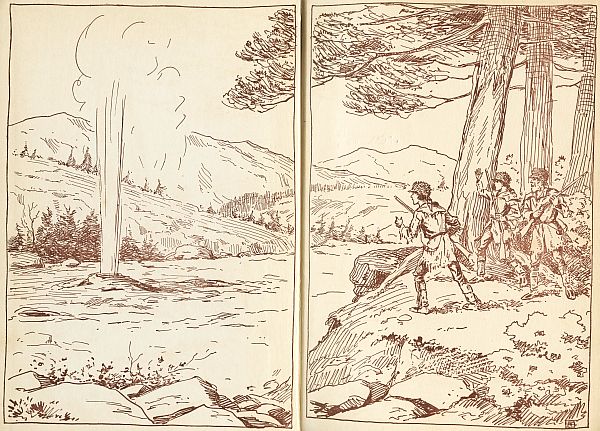 Woodsmen watching a geyser