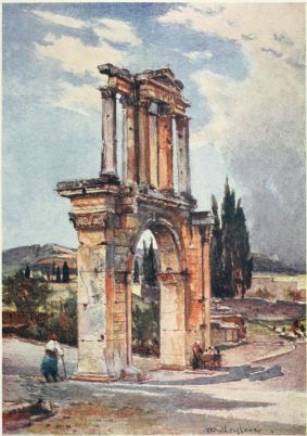 THE ARCH OF HADRIAN

The side towards the town (north-western aspect). This arch divided the
ancient “City of Theseus” from the new quarter founded by Hadrian.