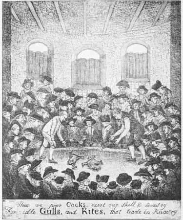Cock-fighting Match between the Counties of Lanark and
Haddington in 1785, at which Deacon Brodie was present.

(After Kay.)