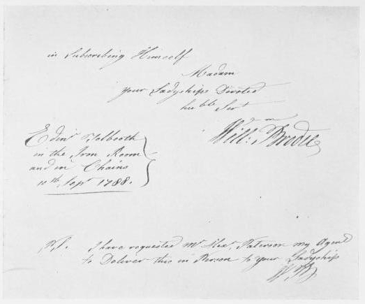 Facsimile of Deacon Brodie’s Letter to the Duchess of
Buccleuch.

(From the original in Dr. David Laing’s collection of MSS. in the
Edinburgh University Library.)
