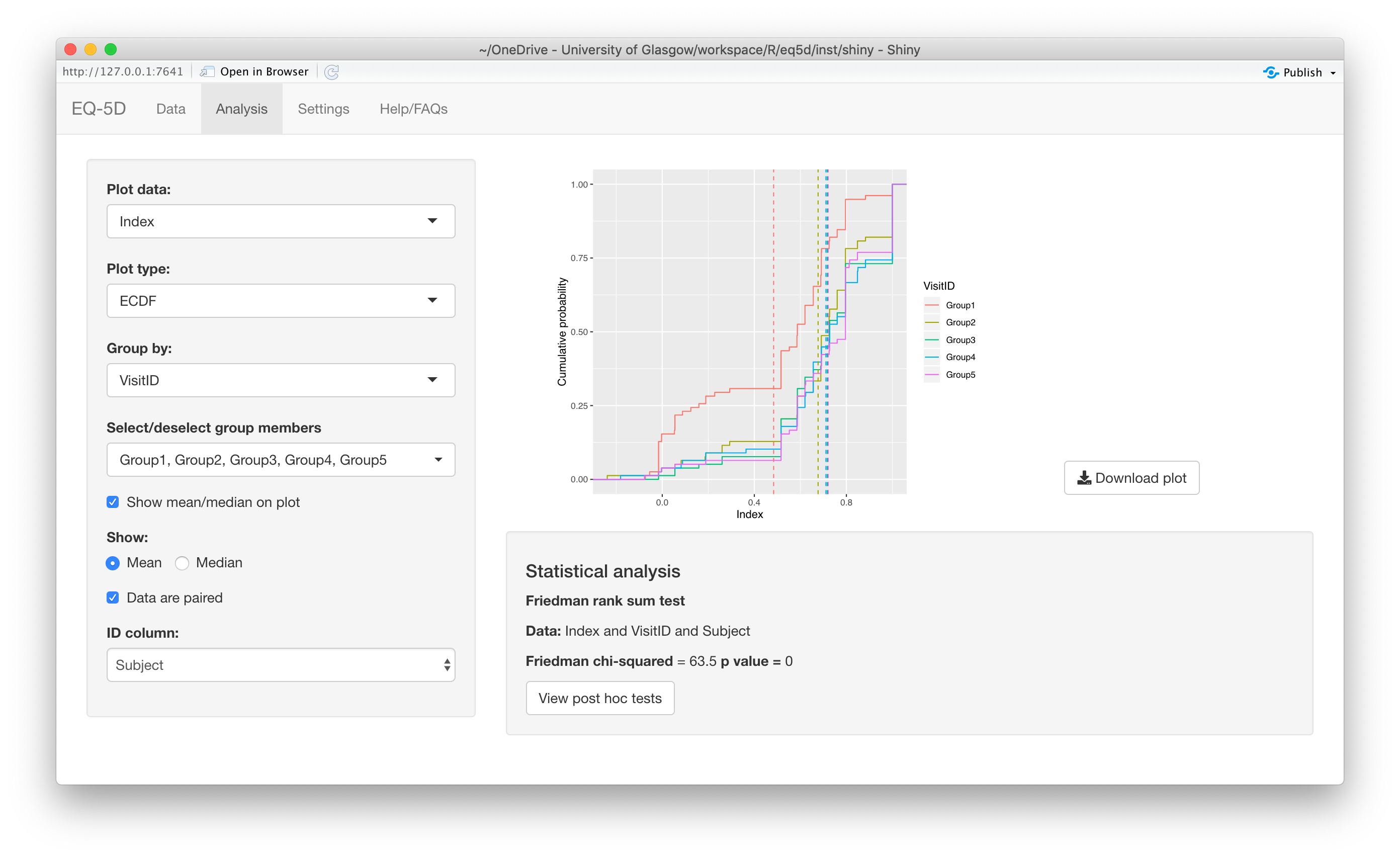 Shiny EQ-5D app ecdf plot screenshot