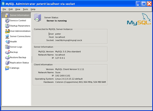 MySQL Administrator main window