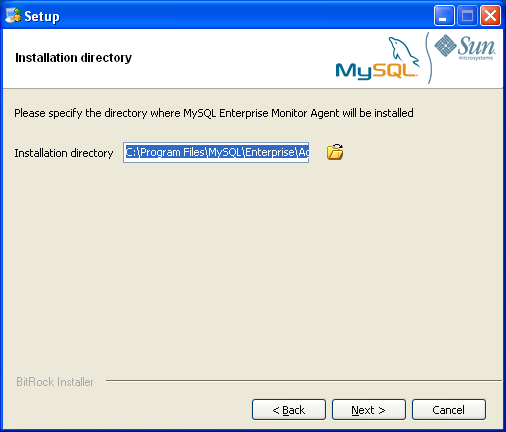 MySQL Enterprise Monitor: Windows での
              Agent のインストール:
              インストールディレクトリ