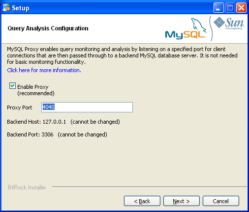 MySQL Enterprise Monitor: Windows での
              Agent のインストール: Query Analyzer
              の設定