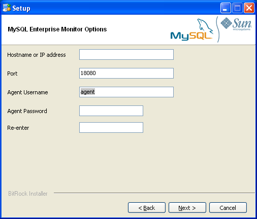 MySQL Enterprise Monitor: Windows での
              Agent のインストール: MySQL Enterprise Service Manager
              のオプション
