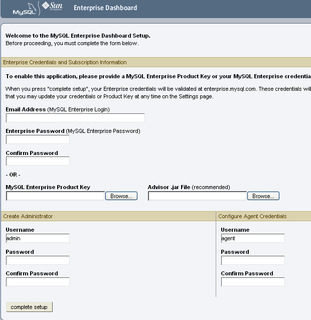 MySQL Enterprise Monitor:
            ダッシュボードの最初のログイン