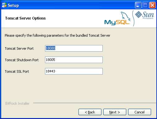MySQL Enterprise Monitor: Windows での
              Monitor のインストール: Tomcat Server
              オプション