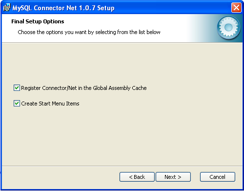 Connector/NET Windows Installer -
                Setup-Optionen 