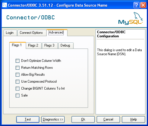 Connector/ODBC Connection Advanced
            ダイアログ