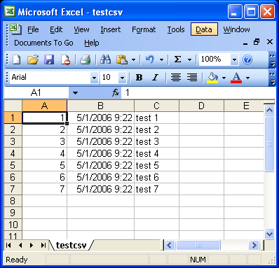 Standard Spreadsheet view of CSV table